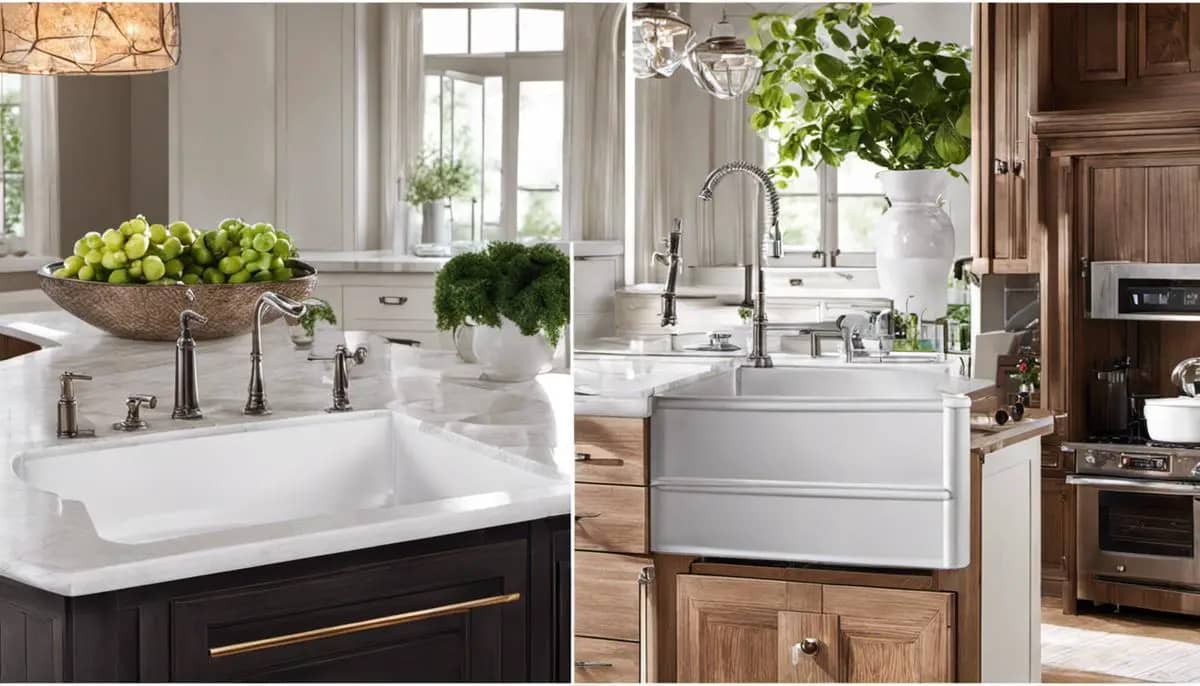 Comparison of farmhouse and undermount sinks, showcasing their different designs and styles.